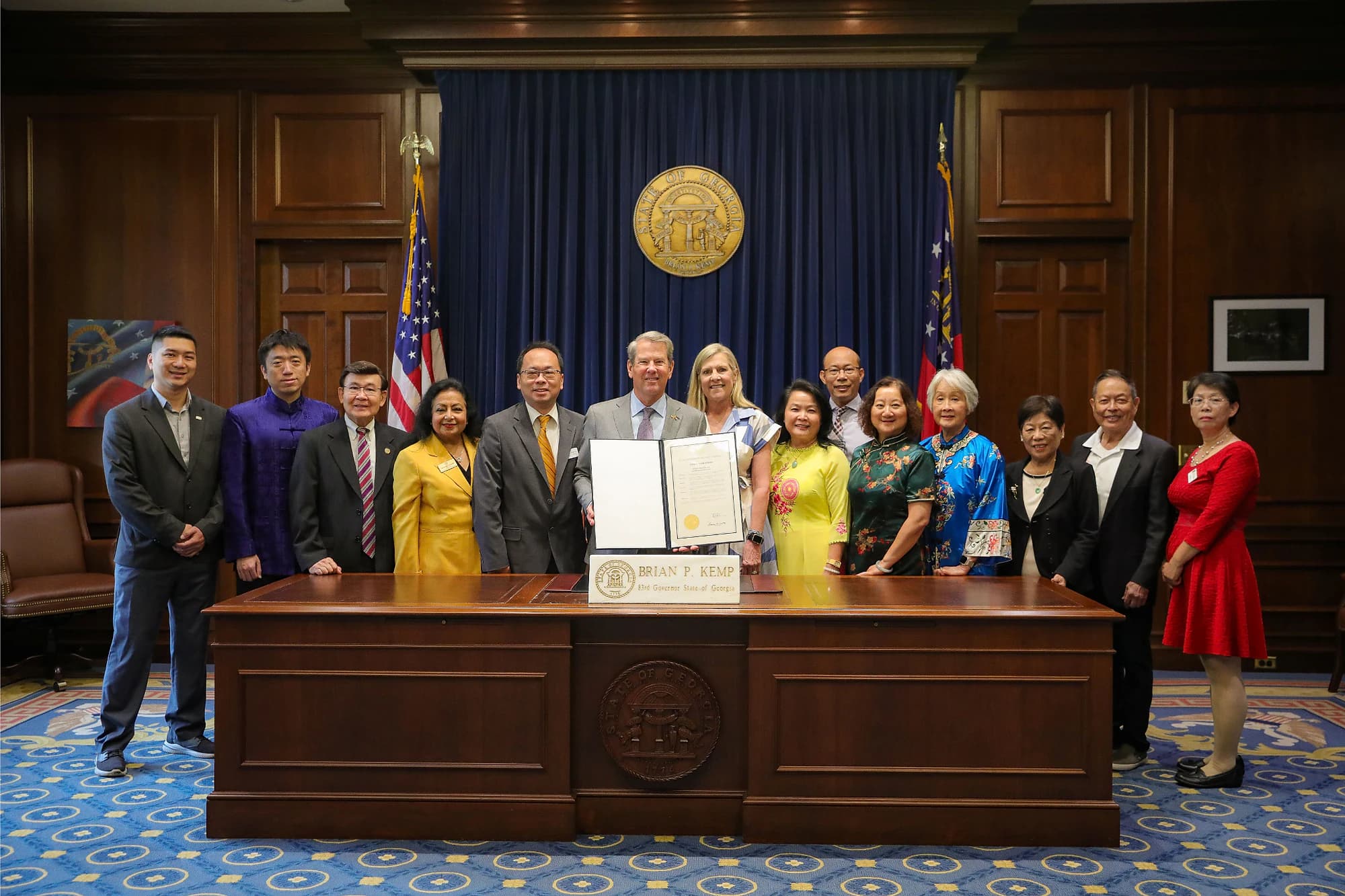 Patrick Cheng with a group at the Georgia State Capitol with Governor Brian Kemp